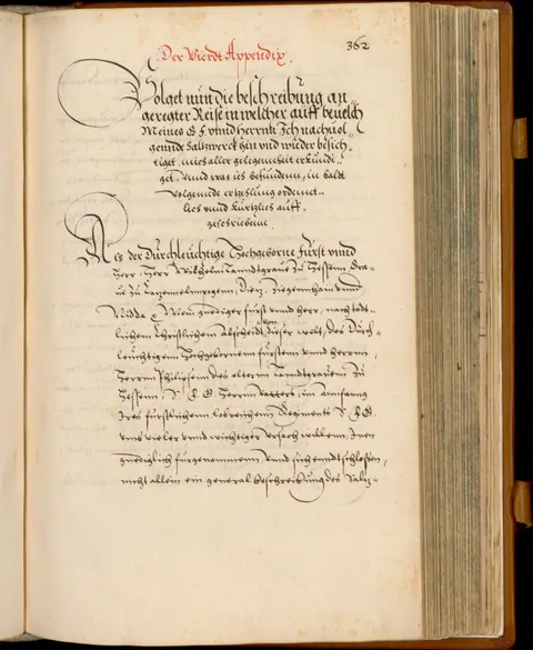 Handschriftenseite: Beginn des vierten Appendix, des Reisebuchs